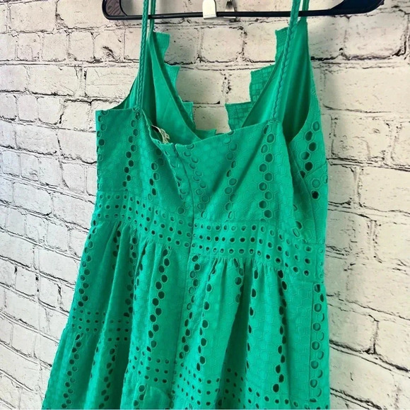 Kobi Halperin Green Eyelet Tiered Midi Cotton Dress V-Neck‎ Sleeveless Medium - Picture 8 of 15